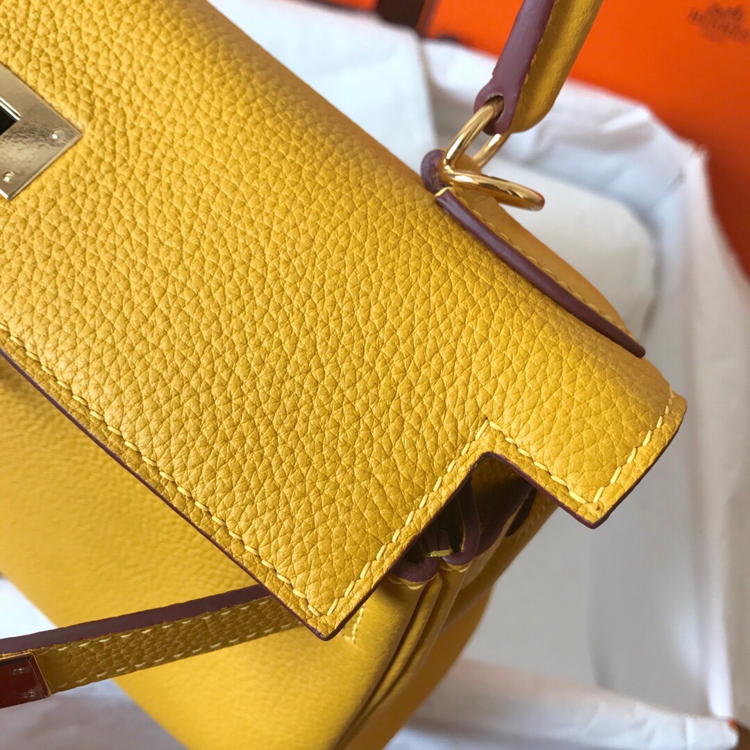 Hermes Kelly 25cm Handbag Shoulder Bag in Yellow Togo Leather